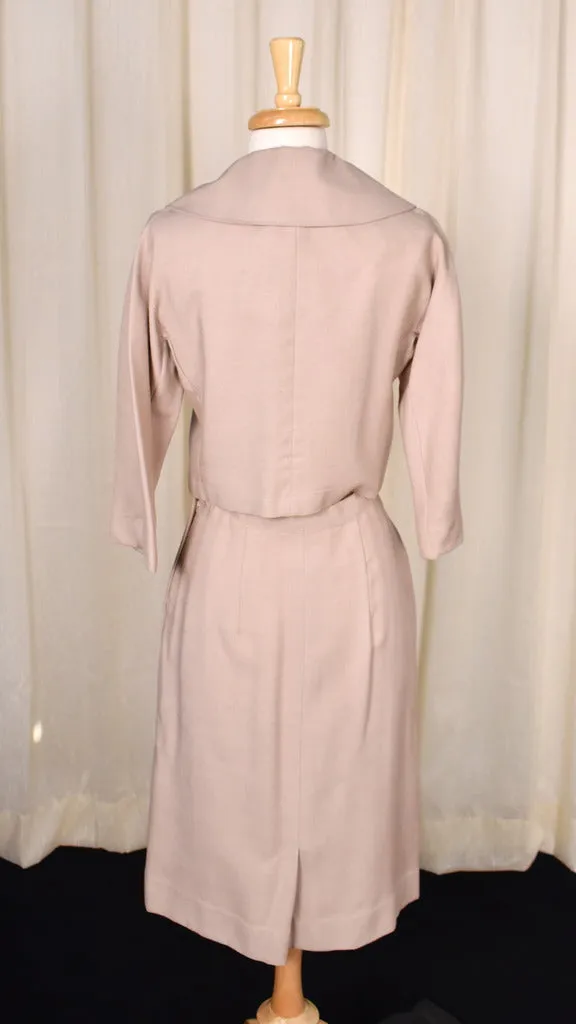 1950s Vintage Red Rose Tan Skirt Suit