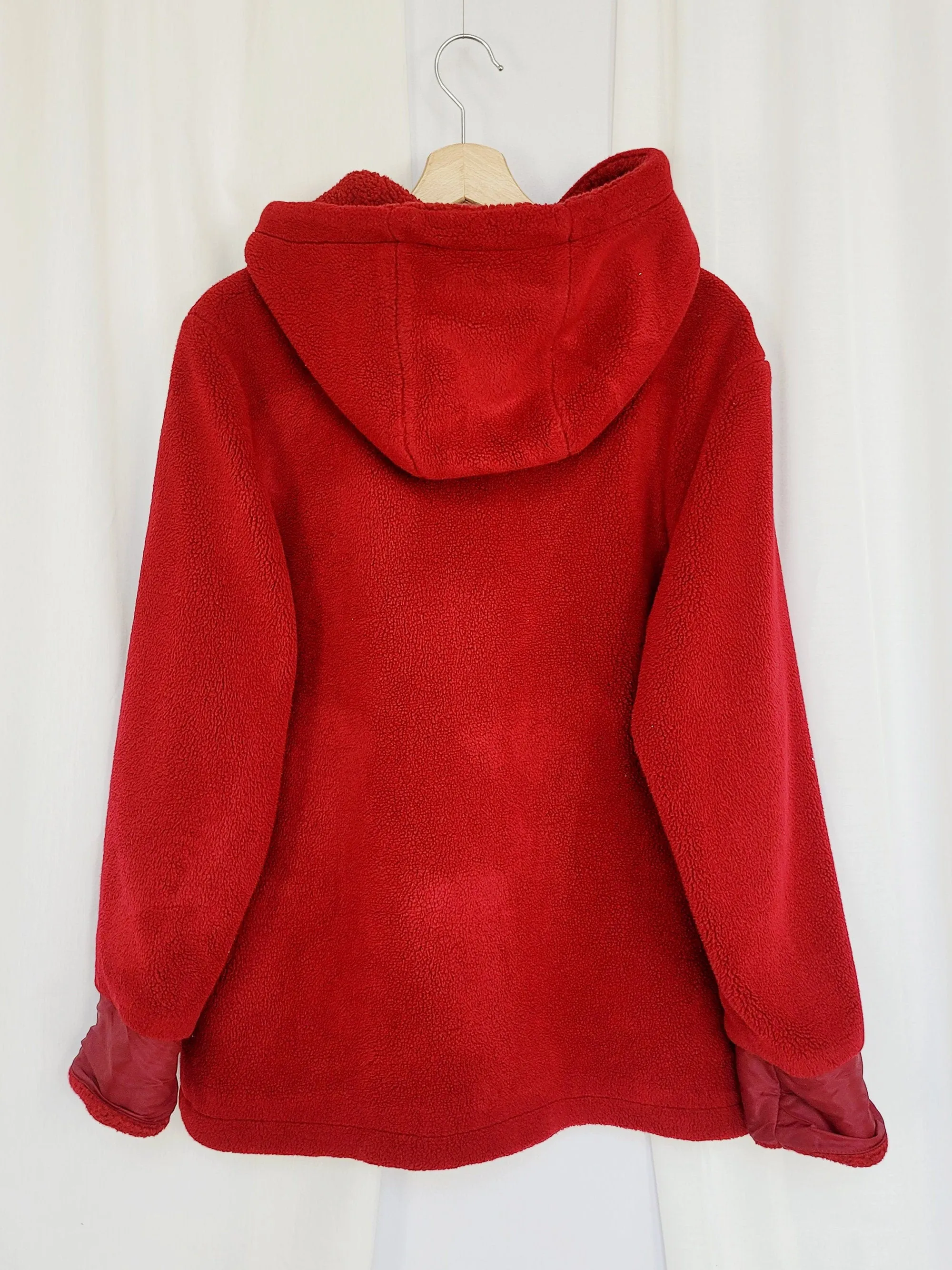 90s vintage red teddy fluffy hooded oversized coat