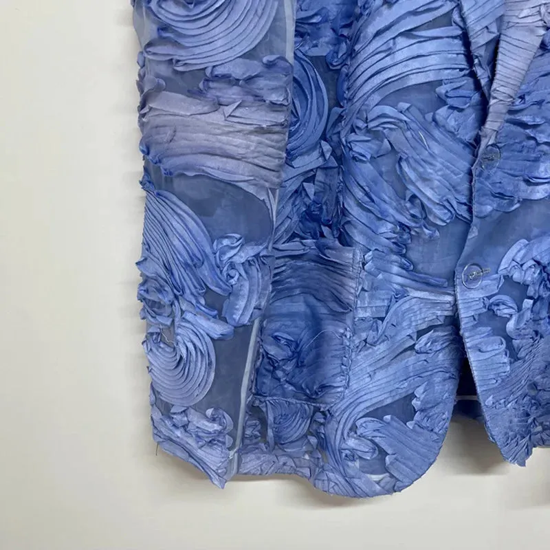 Blue Three-Dimensional Floral Blazer