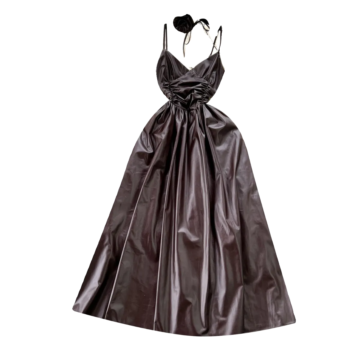 Floral Choker PU Pleated Slip Dress