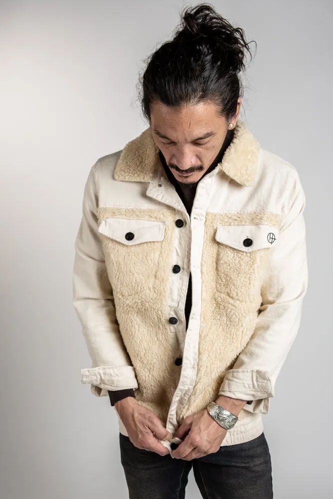 Furry Denim Jacket - Cream