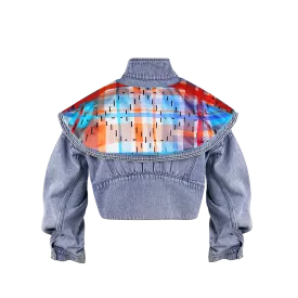 【HK SPIRIT】100%Silk Cape Collar Add-On For Eco-Denim Jean Jacket