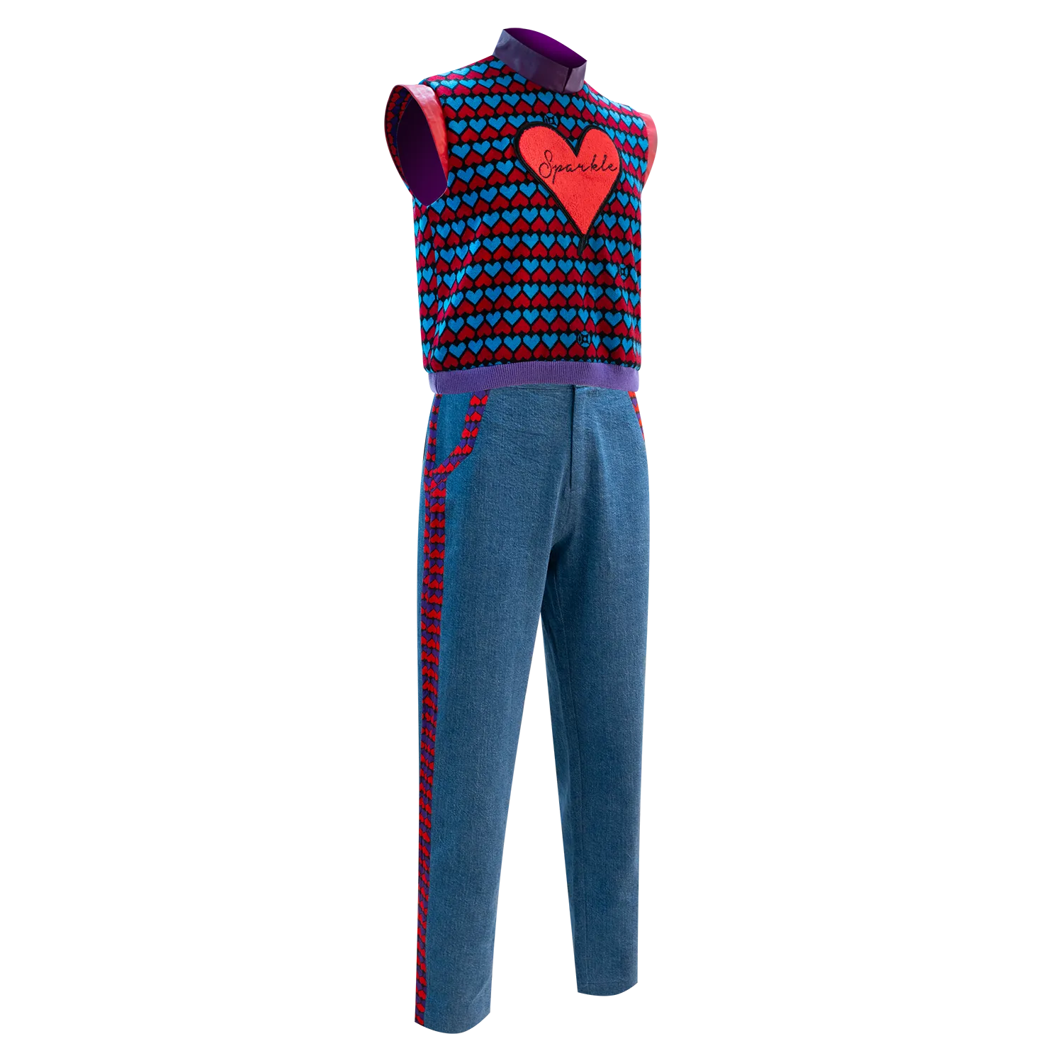 SPARKLE by KAREN CHAN x OLD MASTER Q【HEARTS】Silk & Eco-Denim Baggy Jeans (Regular Fit) (老夫子-飛機頭)