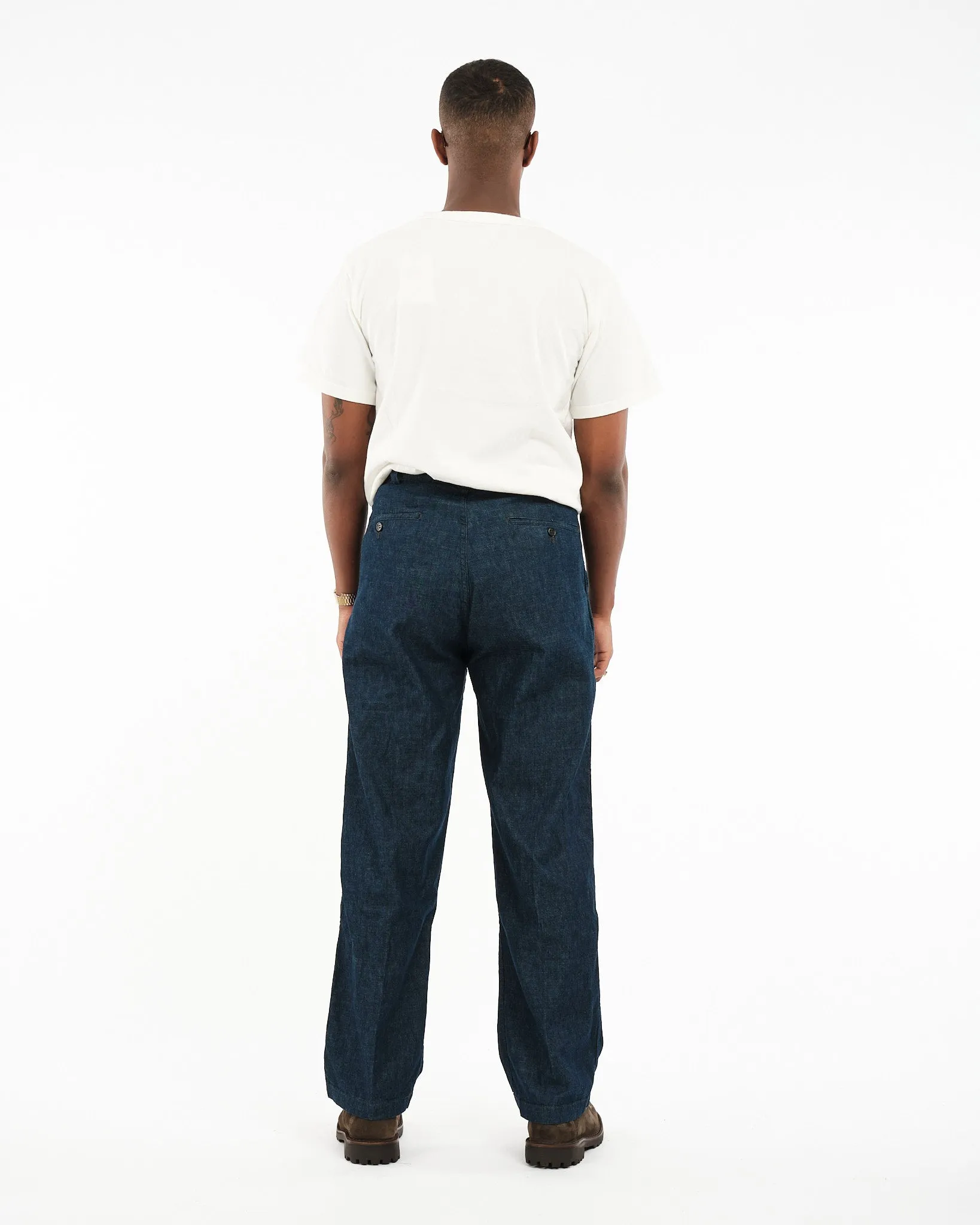 TWO TUCK WIDE DENIM WIDE TROUSERS ONE YEAR WASH