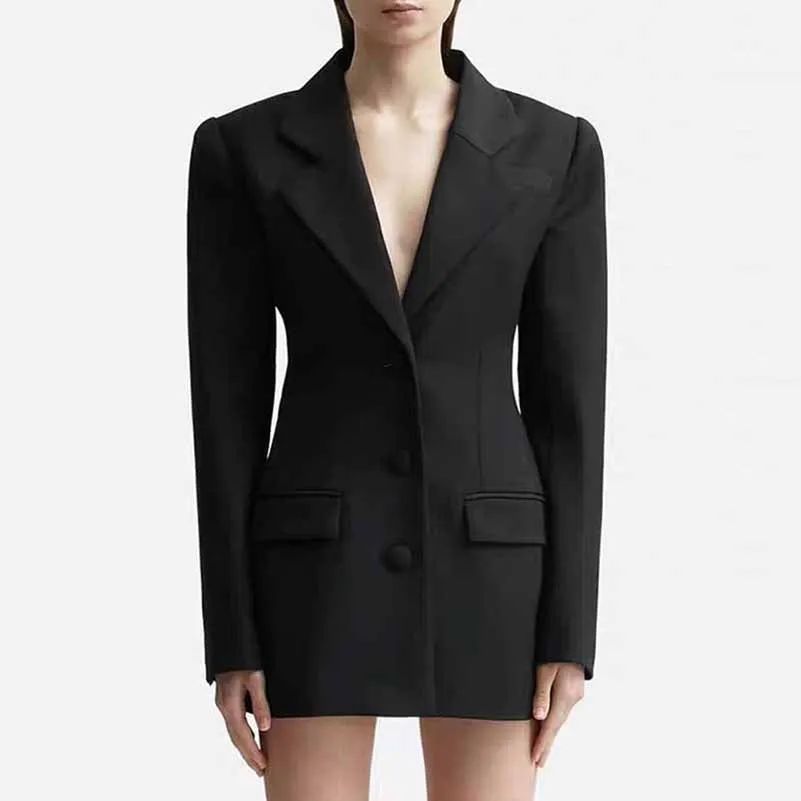 Women Hollowed Out Back Mid Length Blazer Dress